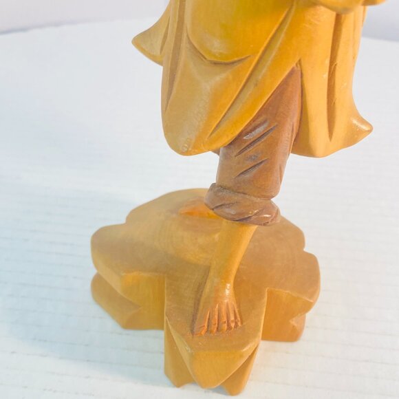 Vintage Hand Carved Wooden Asian Carrying Water Figurine Chinese Sculpture 10" - Picture 5 of 16